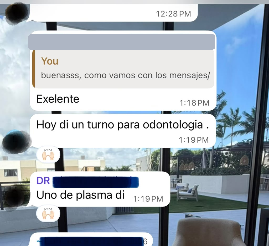 Mensaje real de una clínica: dieron turno para odontología y uno de plasma